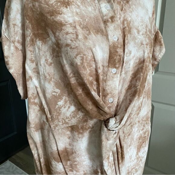 Shop Neighbor LA Tan White Acid Wash Boxy Fit Oversized Shirt Size S - Picture 3 of 6